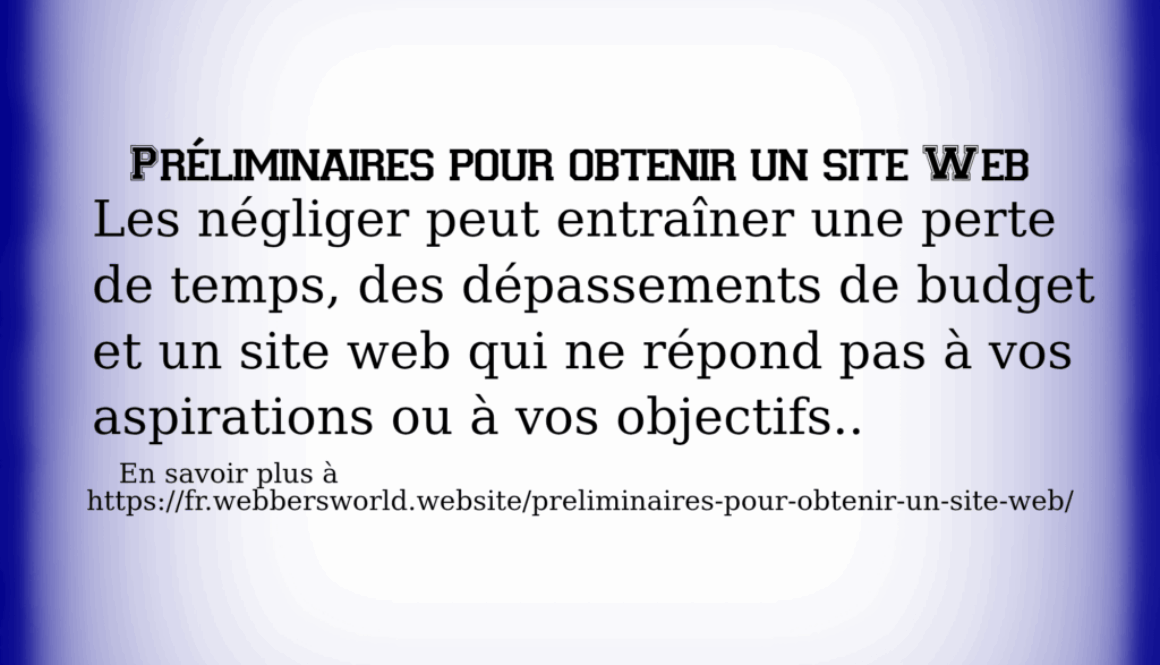 PRÉLIMINAIRES POUR OBTENIR UN SITE WEB