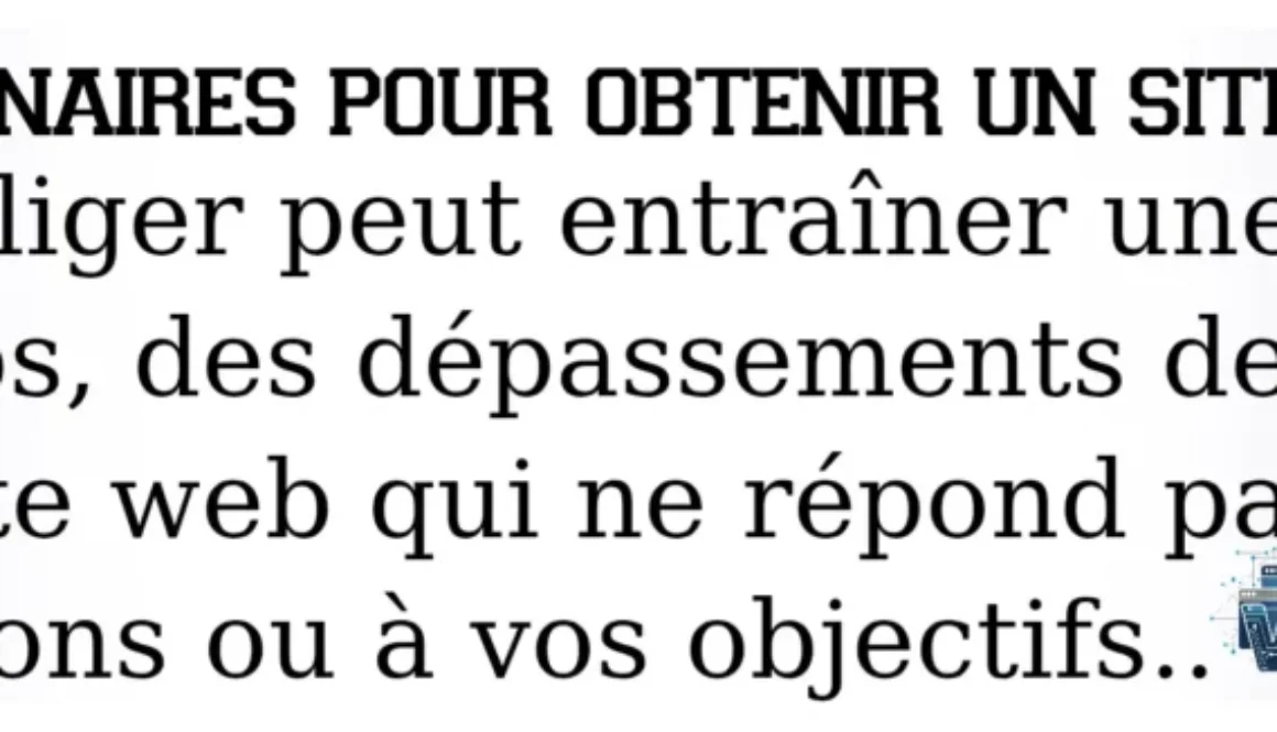 Bannière informative de Webbers World avec le titre PRÉLIMINAIRES POUR OBTENIR UN SITE WEB. Le texte avertit que négliger ces étapes peut entraîner une perte de temps, des dépassements de budget et un site ne répondant pas aux objectifs.