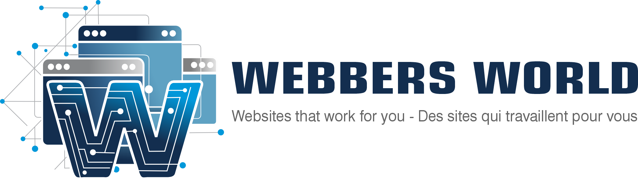 Logo: Webbers World Slogan : Des sites web qui travaillent pour vous. Votre site web : votre partenaire le plus dévoué. Chez Webbers World, nous ne nous contentons pas de créer des pages web ; nous bâtissons votre succès. Nous concevons des outils de haute performance qui prennent le relais 24h/24, gérant les tâches complexes pour vous libérer l’esprit. Façonnées par une équipe qui a votre réussite à cœur, nos solutions permettent à votre vision de s’épanouir naturellement. En rendant la technologie simple et accessible, nous vous offrons une vitrine de classe mondiale, vous permettant de vous consacrer pleinement à ce qui vous passionne.